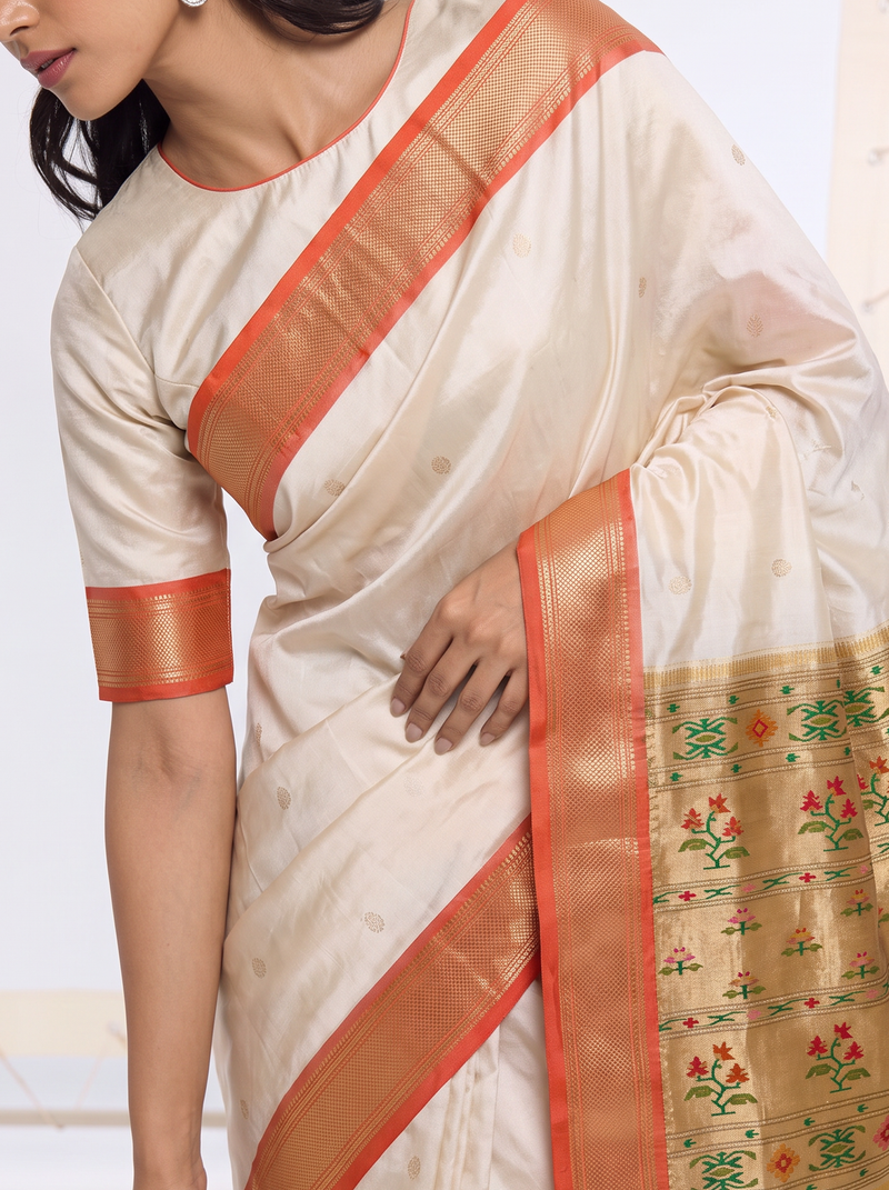 Paithani - White With Cream