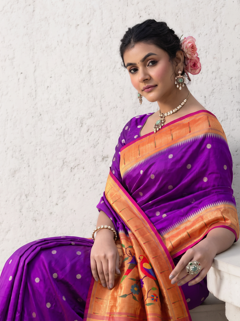 Paithani - Purple and Red Gold