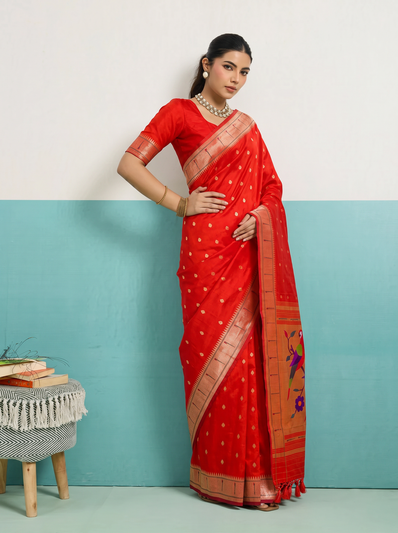 Paithani - Red and Gold