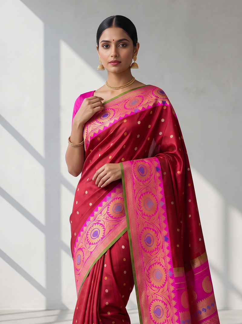 A Regal Maroon & Pink Weave from Gadwal, Telangana