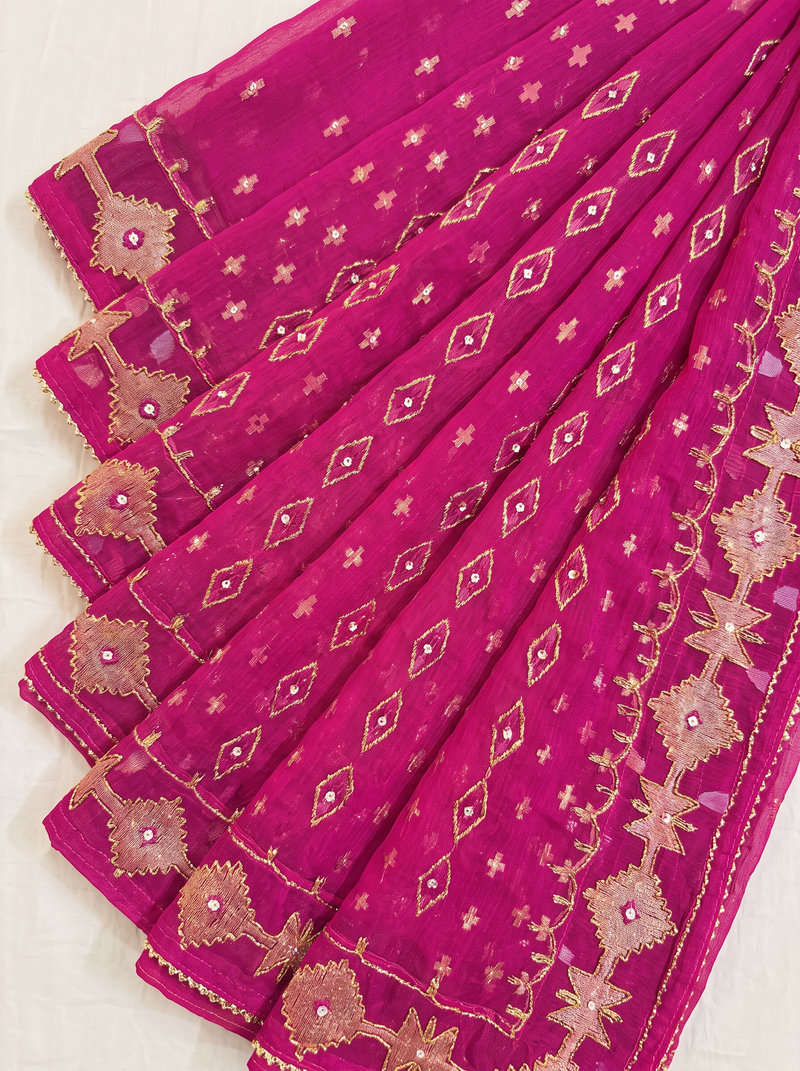 'Rohini' Pink with Gold Pure Dhakai Jamdani Handloom Saree