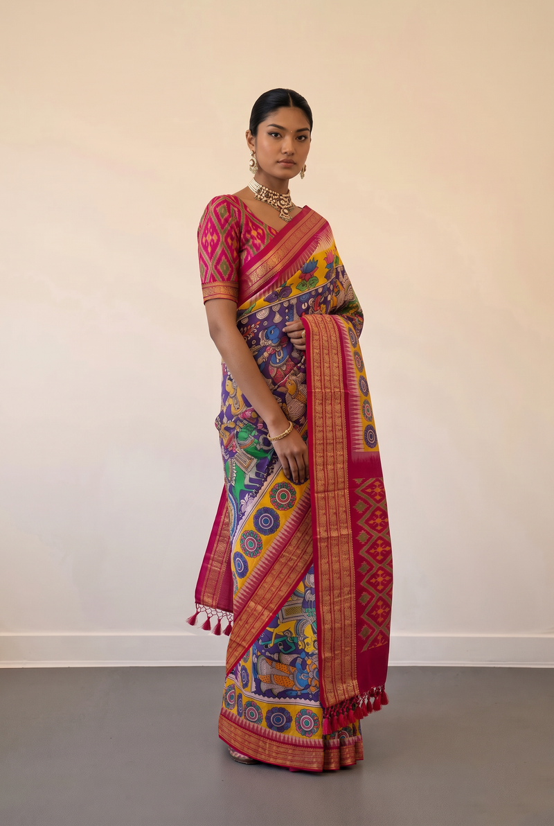 Kalahasti Kalamkari - Purple With Pink