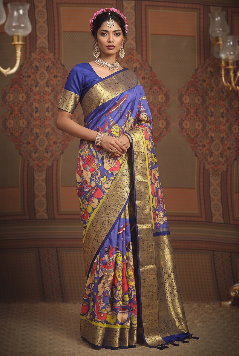 Kalahasti Kalamkari - Blue With Violet