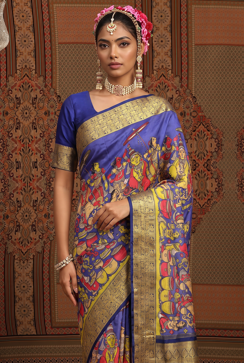 Kalahasti Kalamkari - Blue With Violet