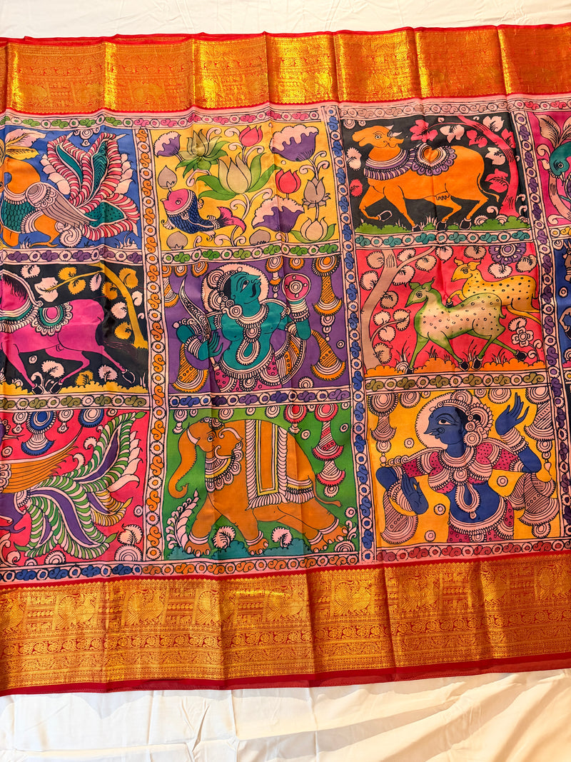 Kalahasti Kalamkari - Grey With Red