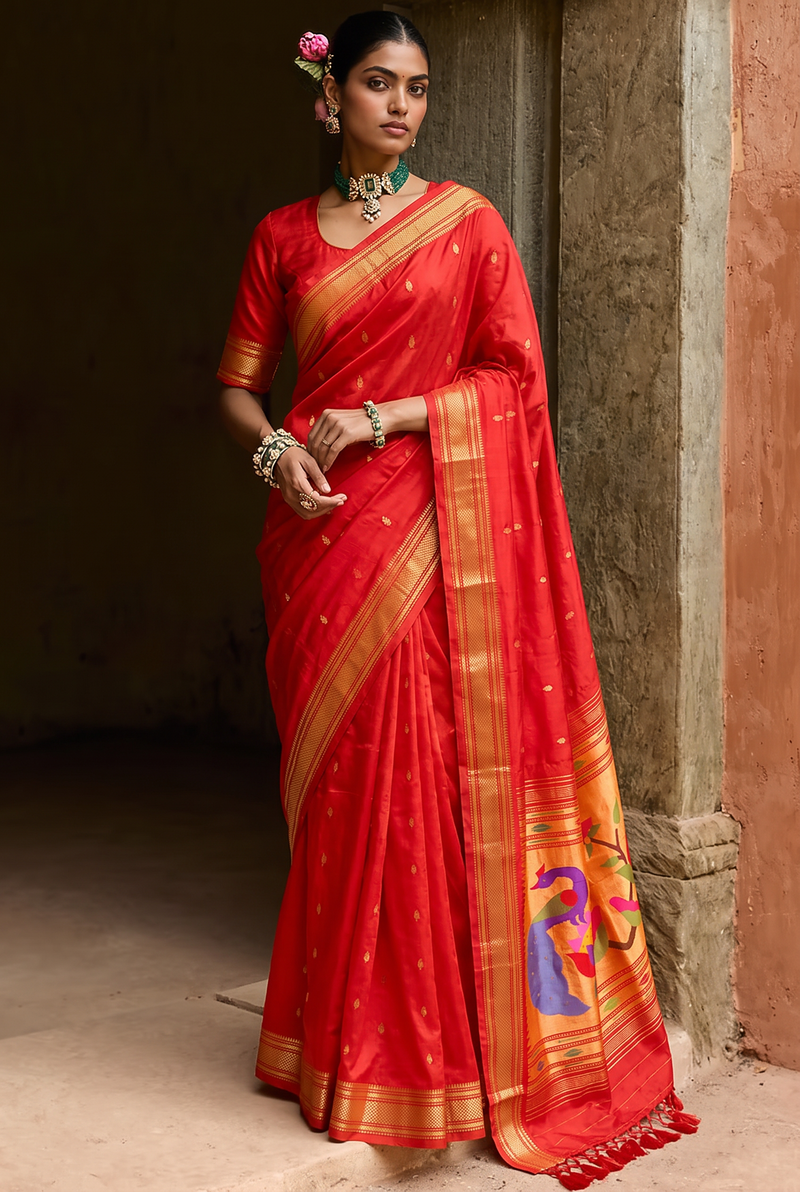 Paithani - Tomato Red