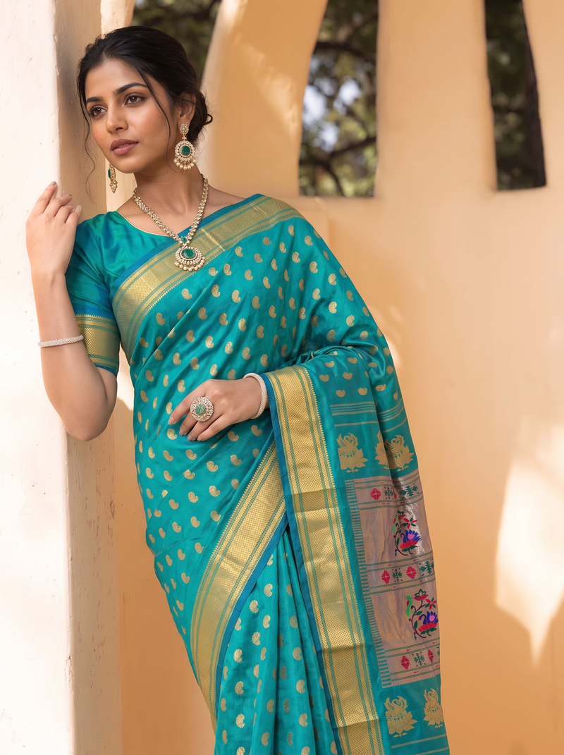 Paithani - Sea Green And Gold