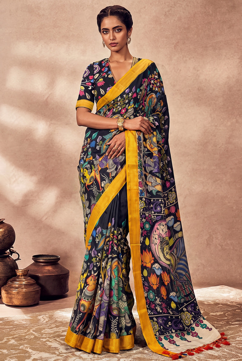 Kalahasti Kalamkari - Black with Orange