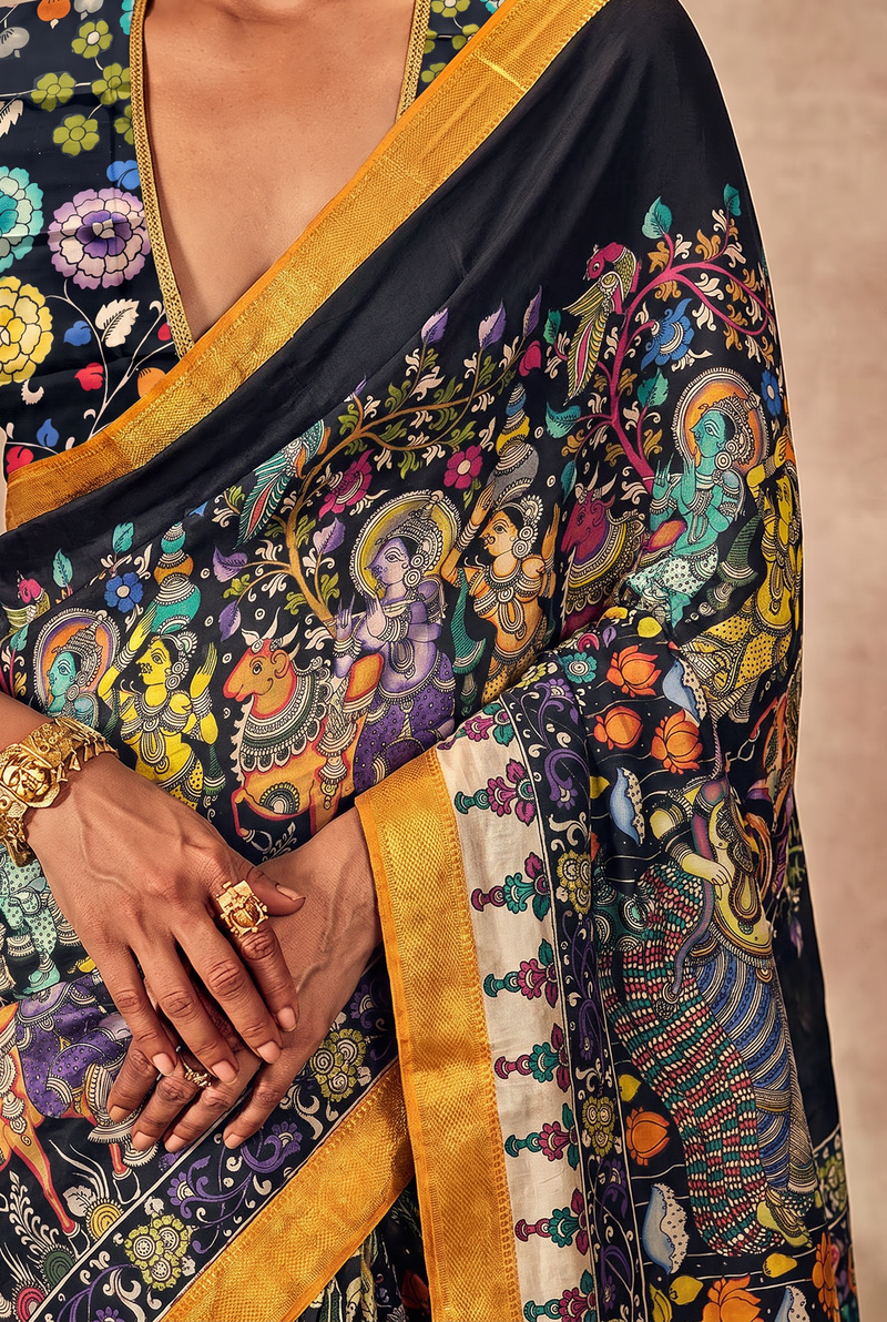 Kalahasti Kalamkari - Black with Orange