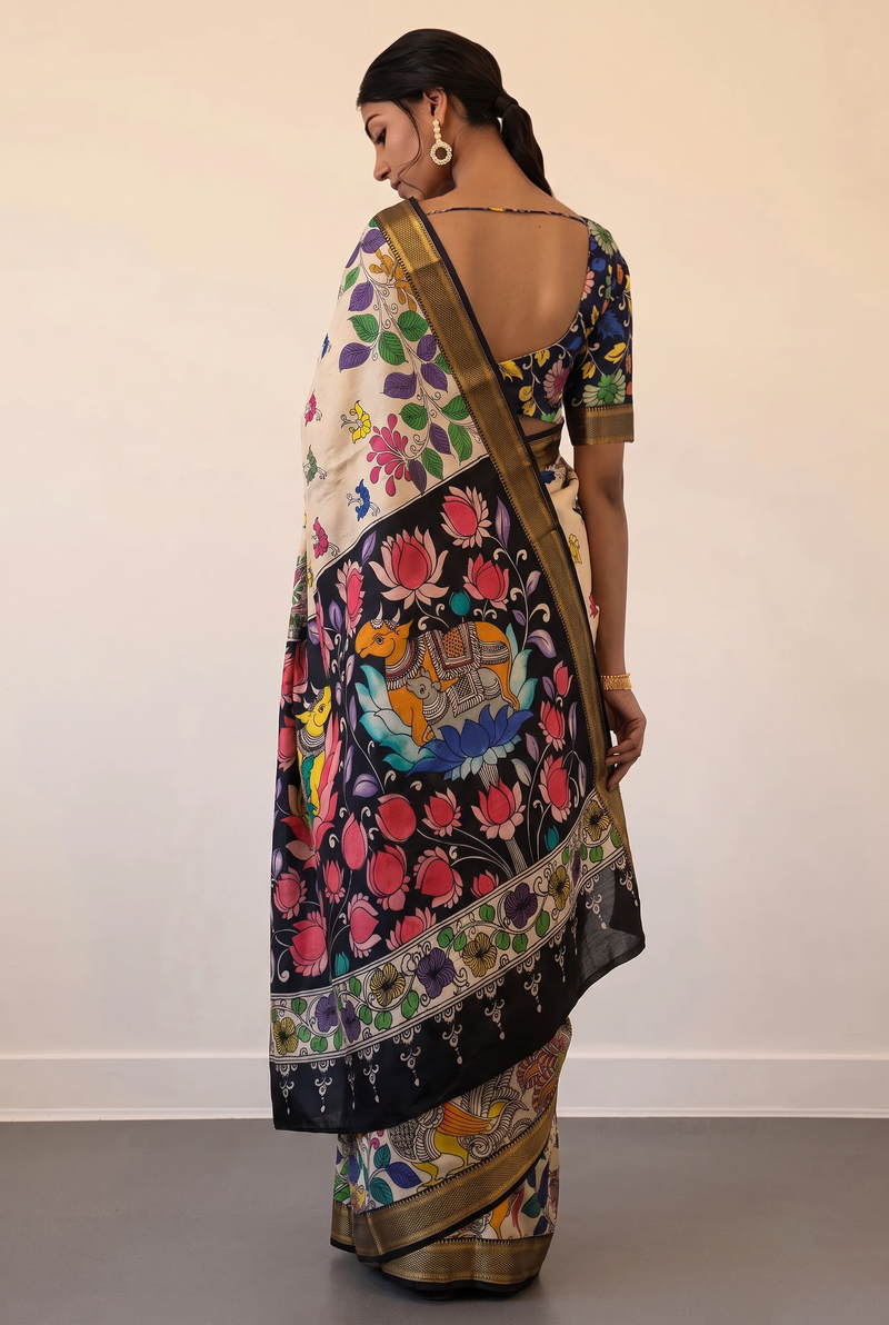 Kalahasti Kalamkari - Cream with Black