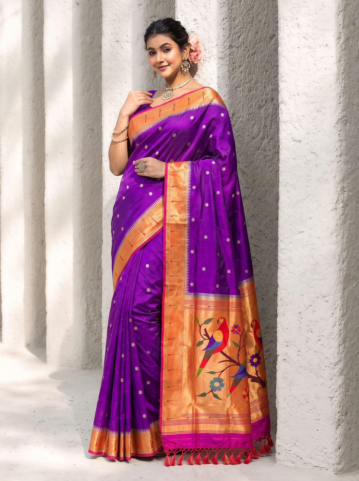Paithani - Purple and Red Gold
