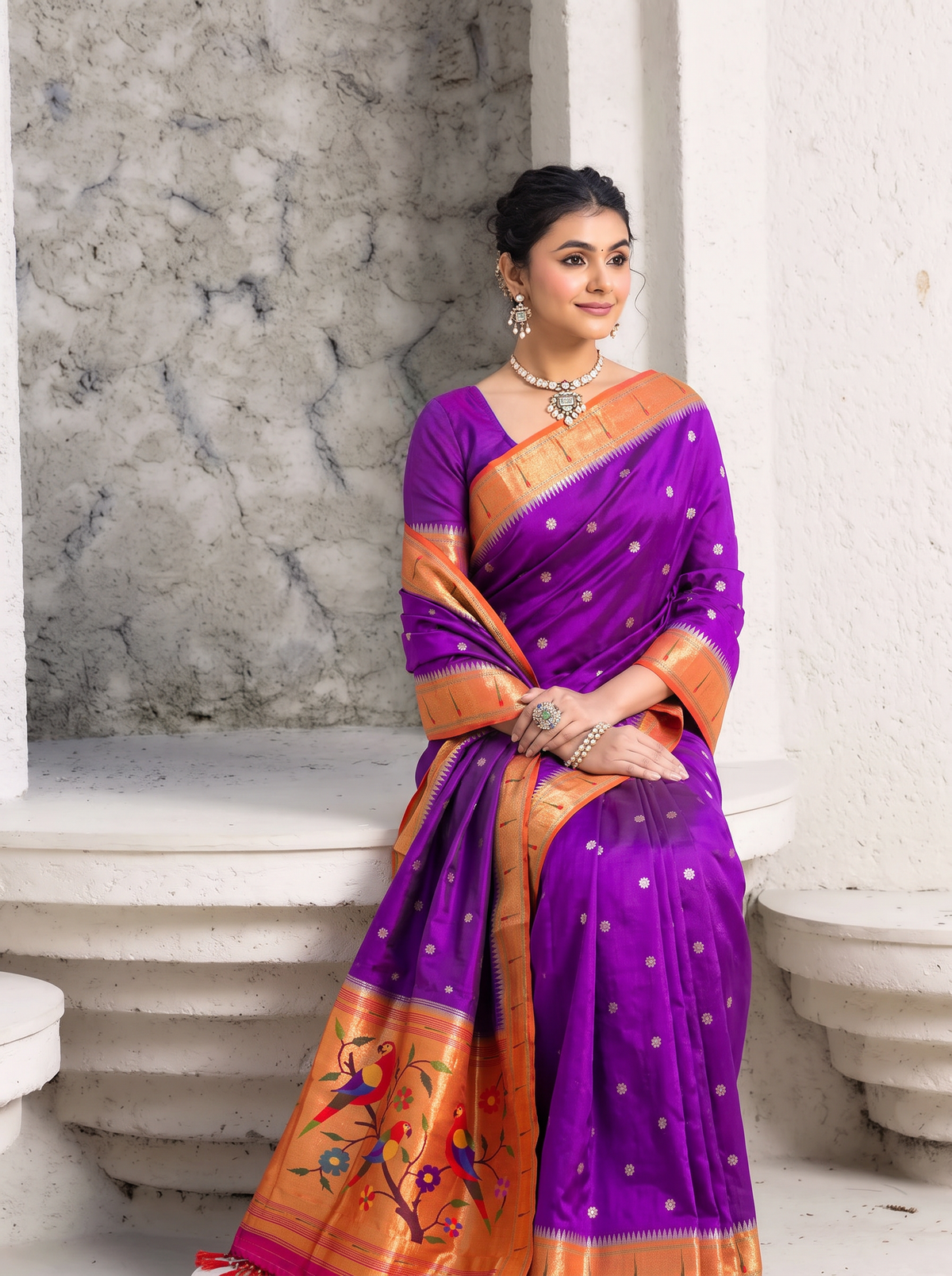 Paithani - Purple and Red Gold