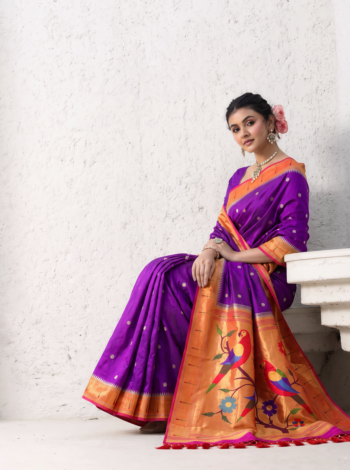 Paithani - Purple and Red Gold