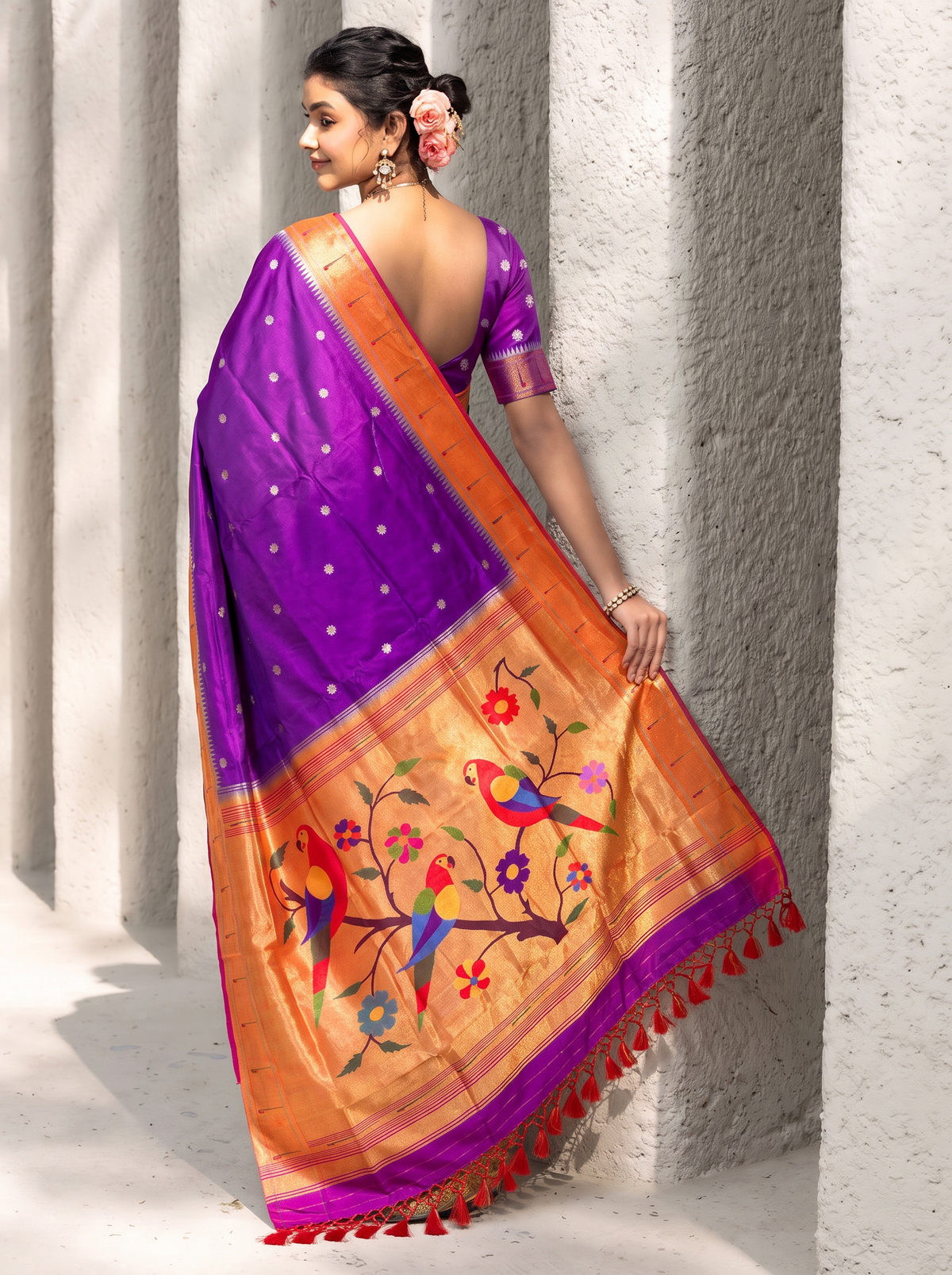Paithani - Purple and Red Gold