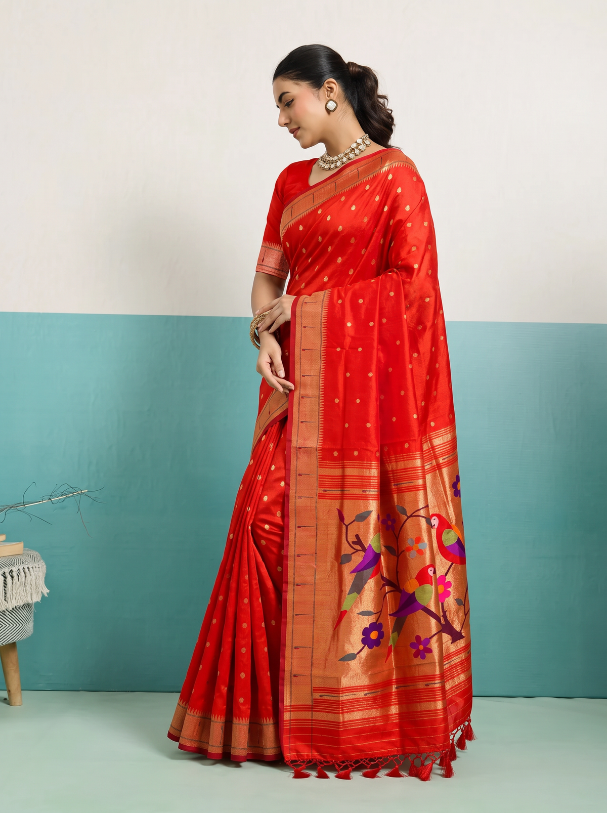Paithani - Red and Gold