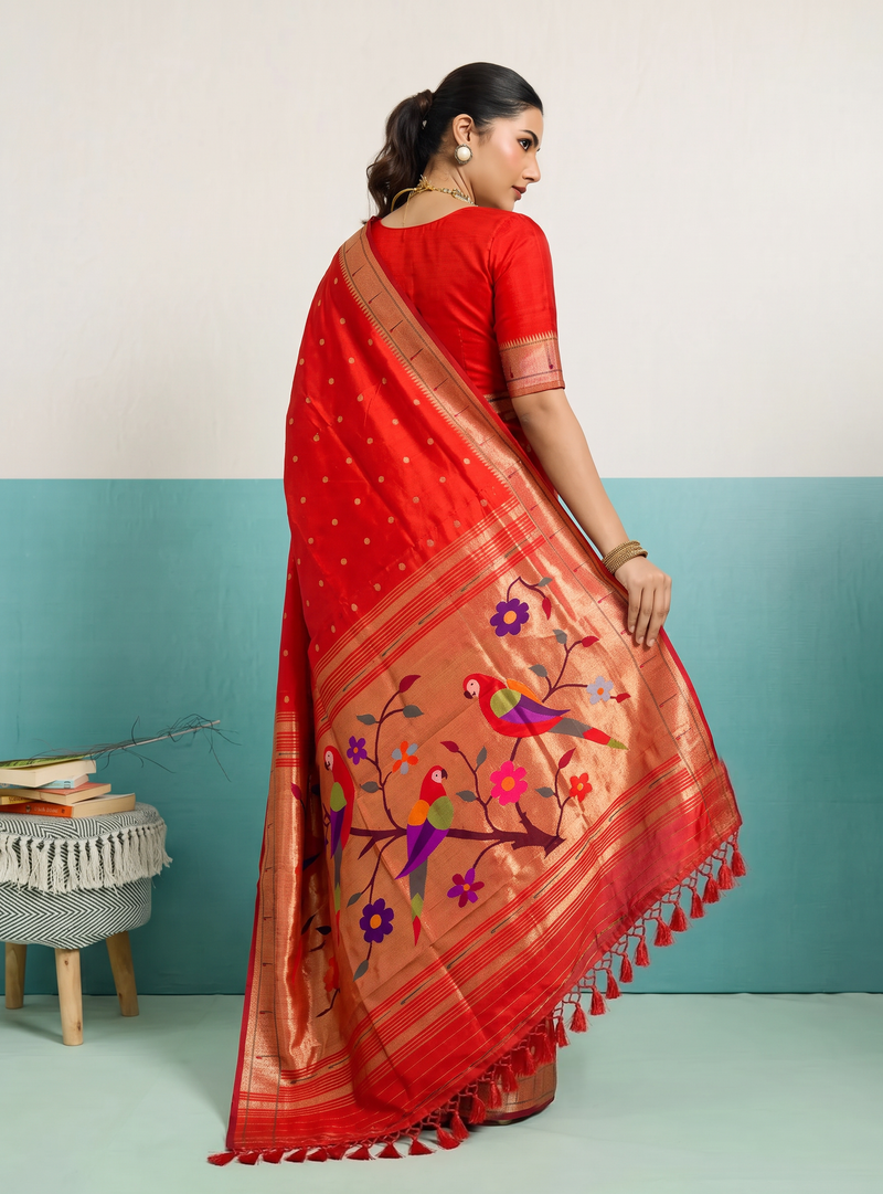 Paithani - Red and Gold