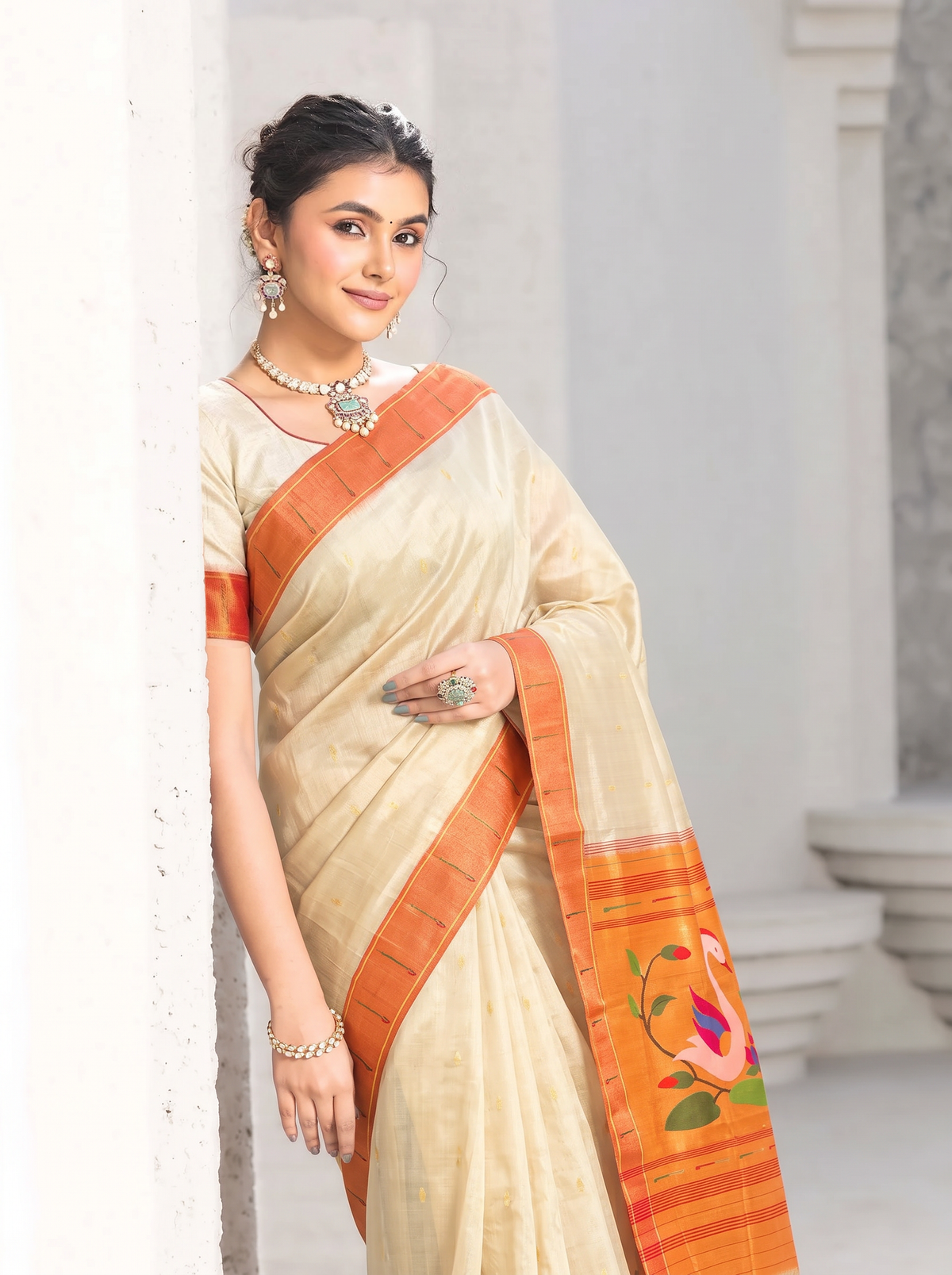 Paithani - Cream and Gold