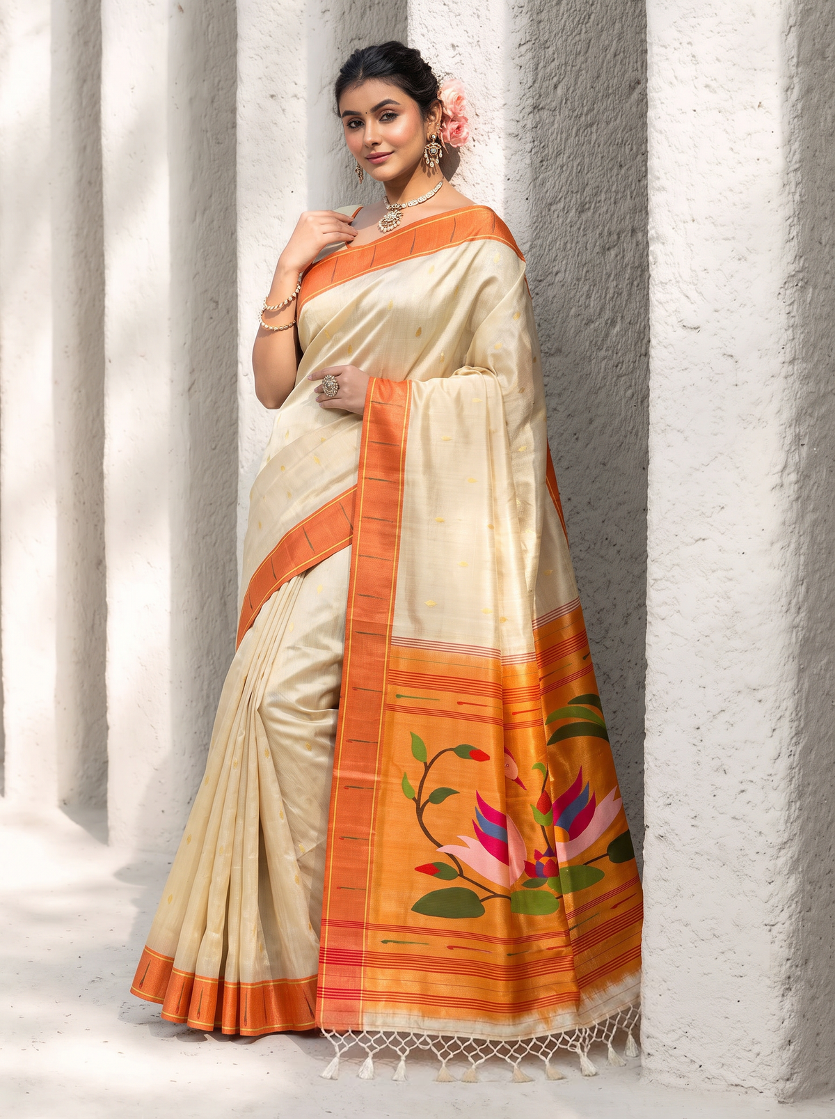 Paithani - Cream and Gold