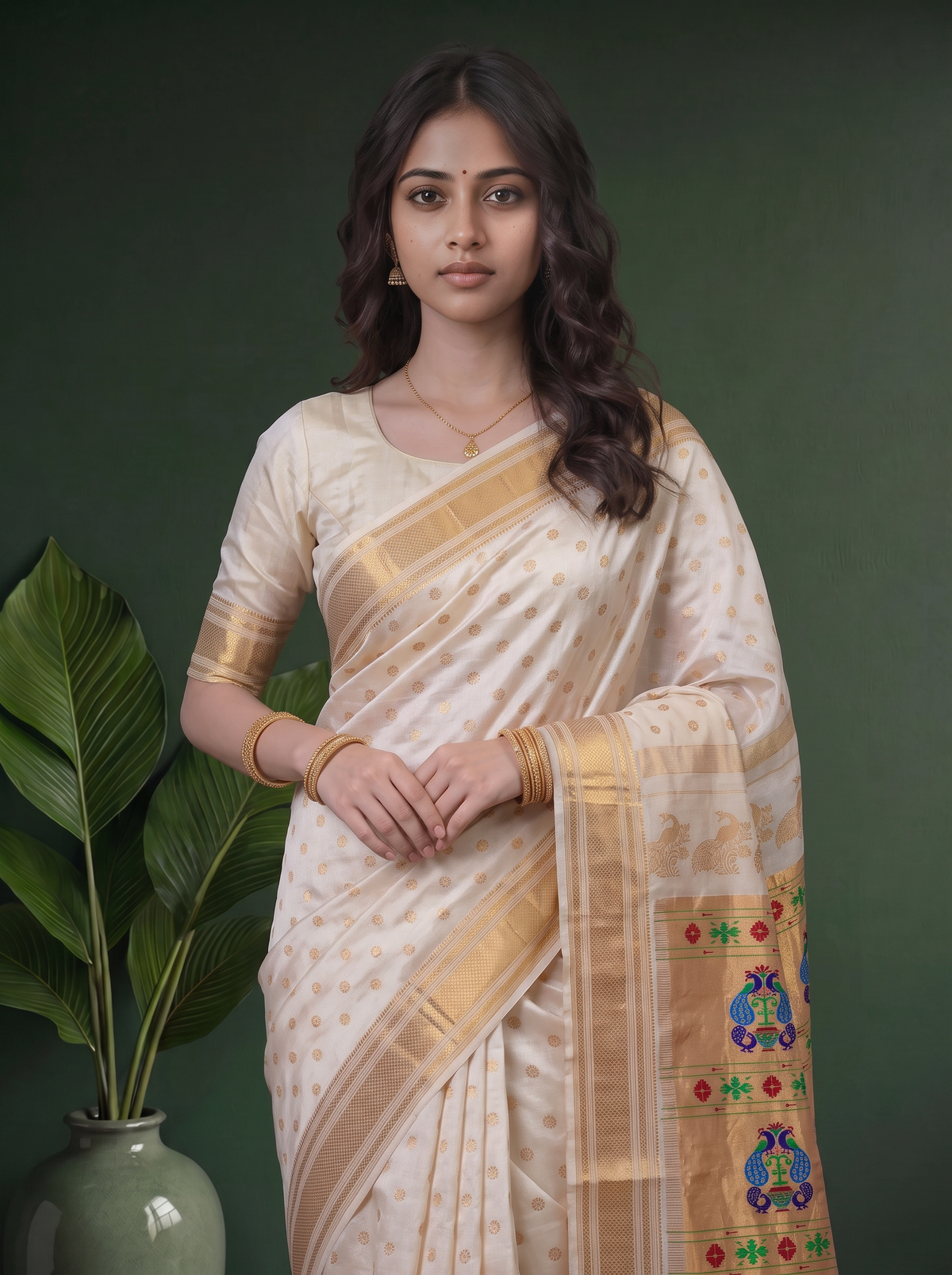 A Timeless Elegance in Ivory & Gold from Yeola – Kalanjali Paithani