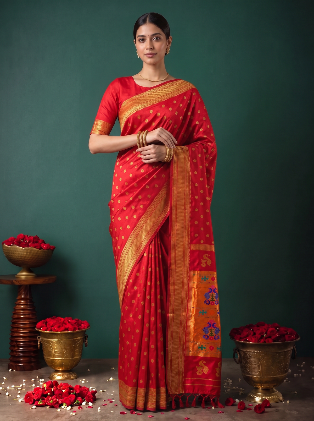 Paithani - Red and Gold