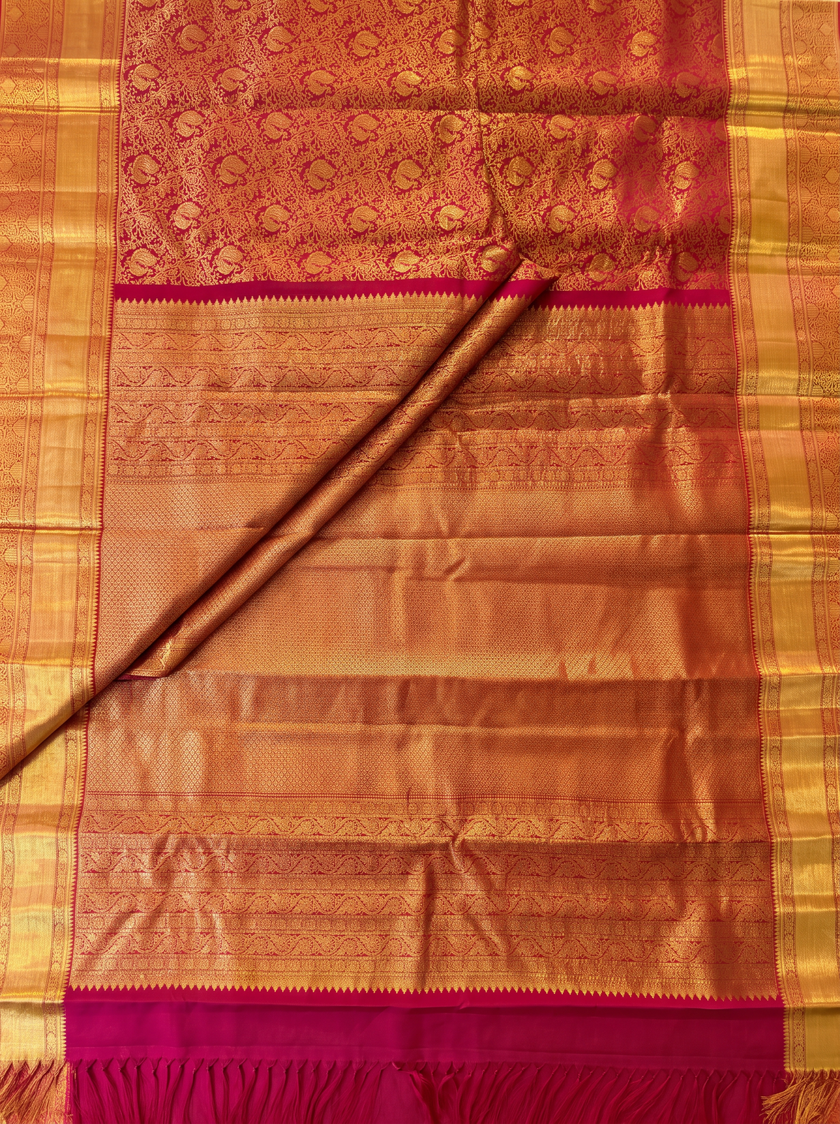 Pure Handloom Kanjivaram Silk, All-Over Brocade,  Straight from Kanchipuram - Maroon with Gold