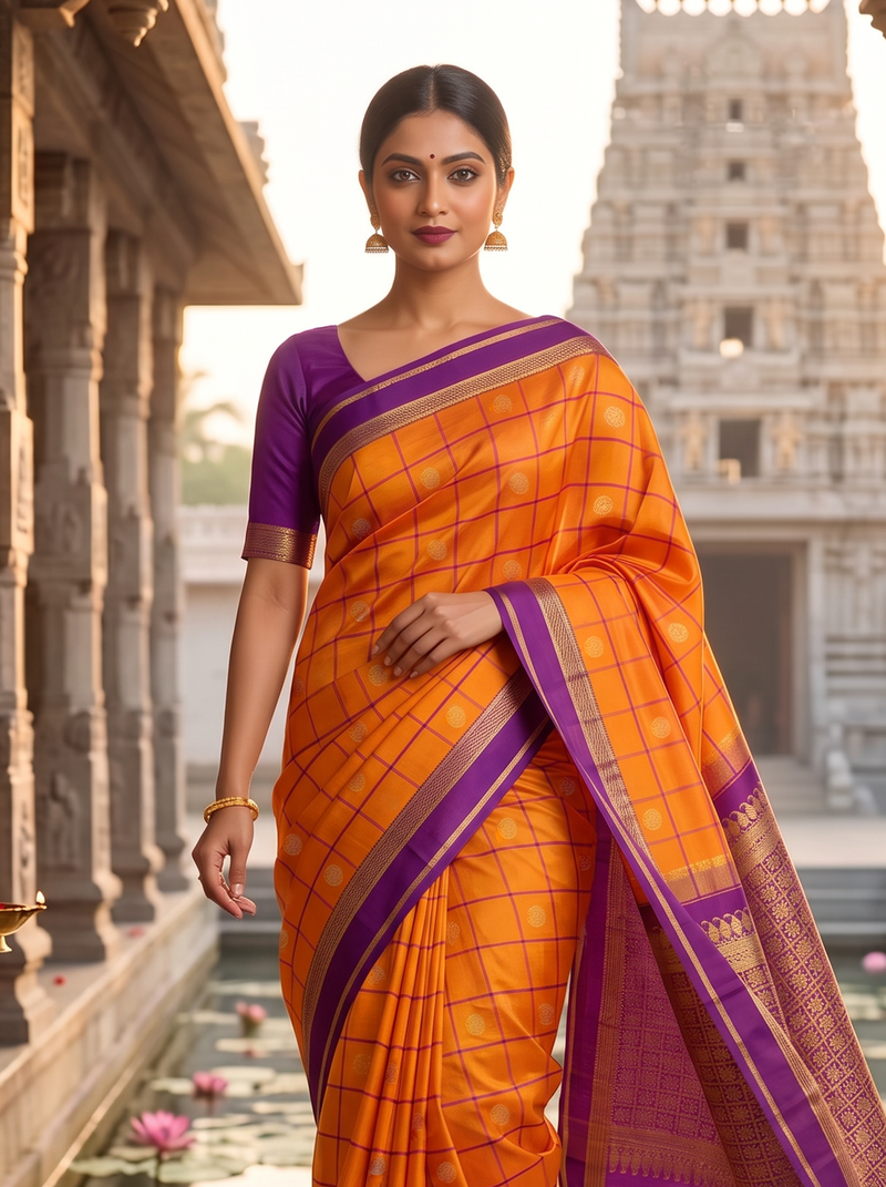 A Regal Celebration of Coins & Peacocks Motif – Pure Handloom Korvai Kanjivaram Silk