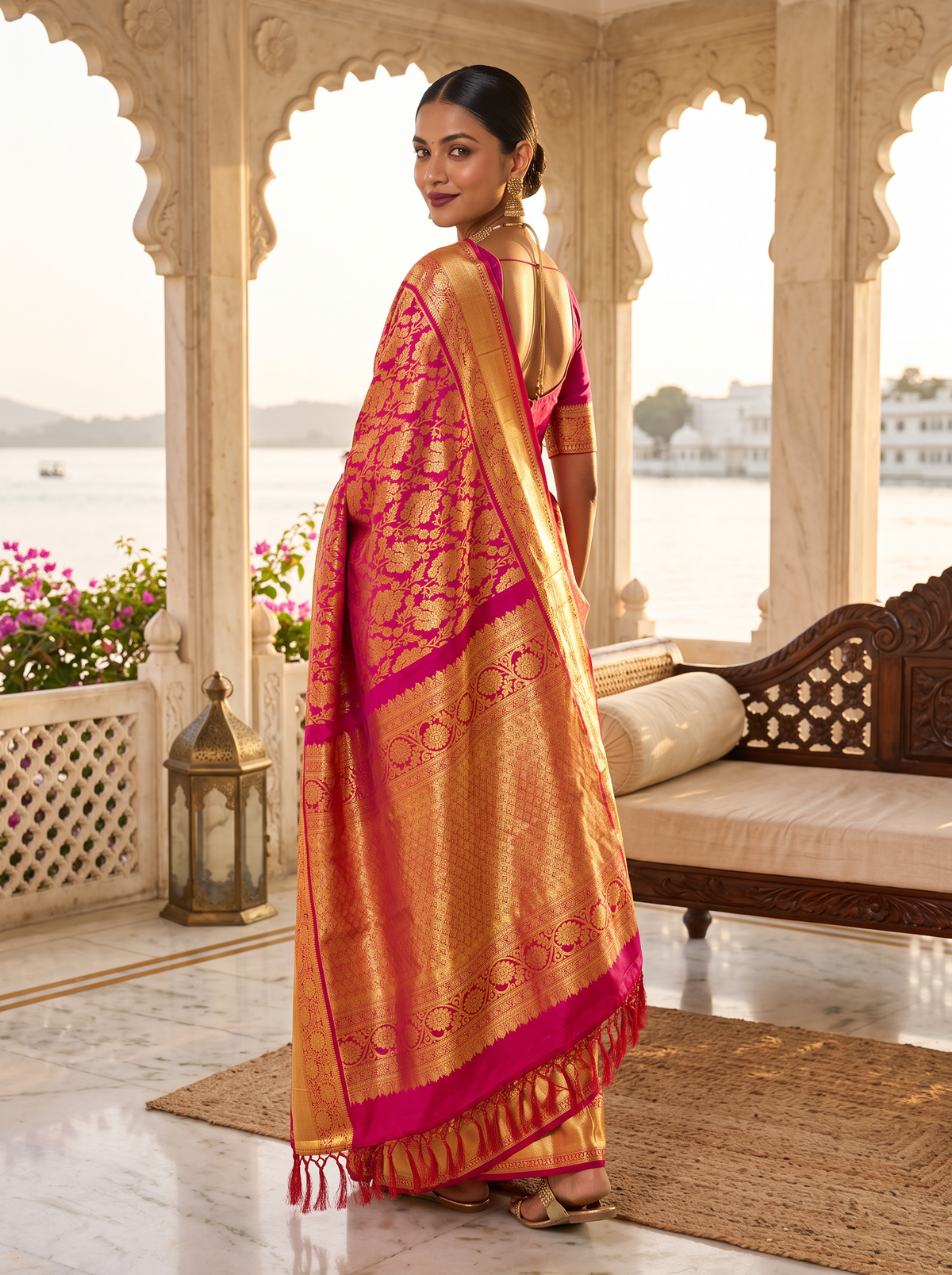 Pure Kanjivaram Handloom Silk Saree, Brocade, Straight from Kanchipuram - Deep Magenta Pink