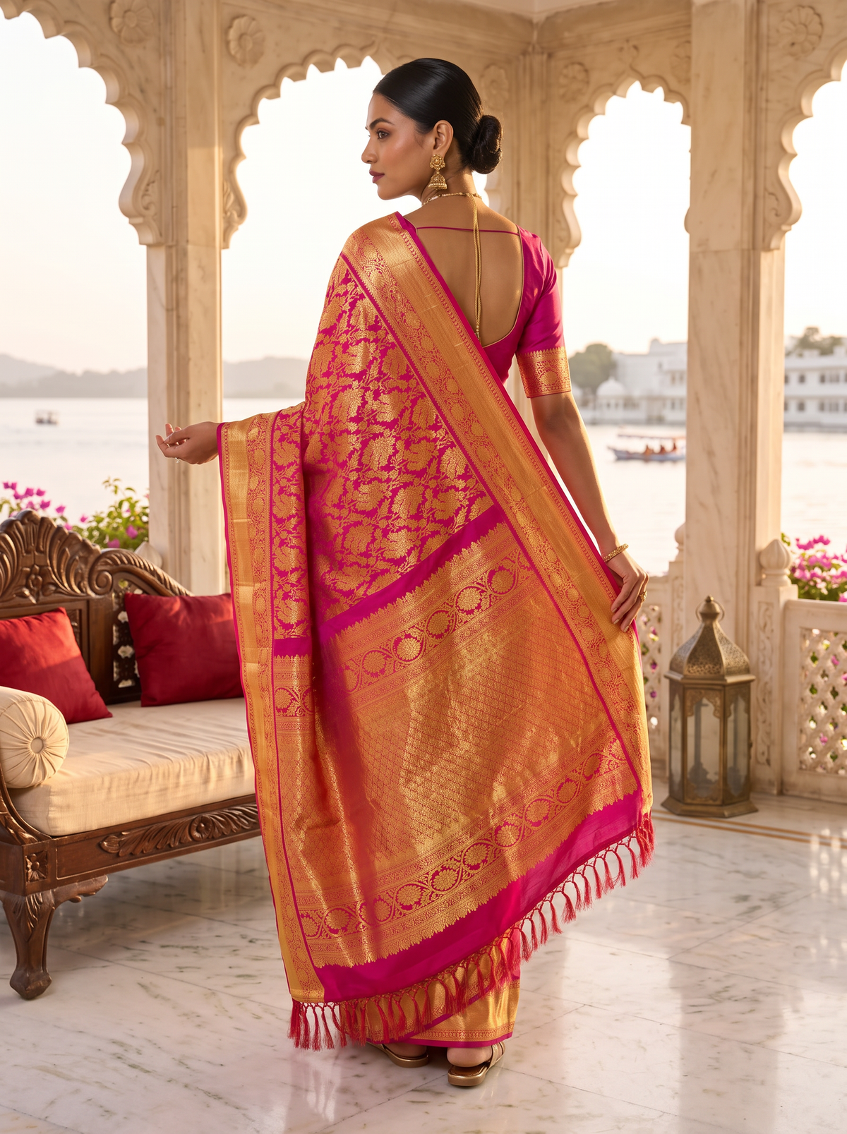 Pure Kanjivaram Handloom Silk Saree, Brocade, Straight from Kanchipuram - Deep Magenta Pink