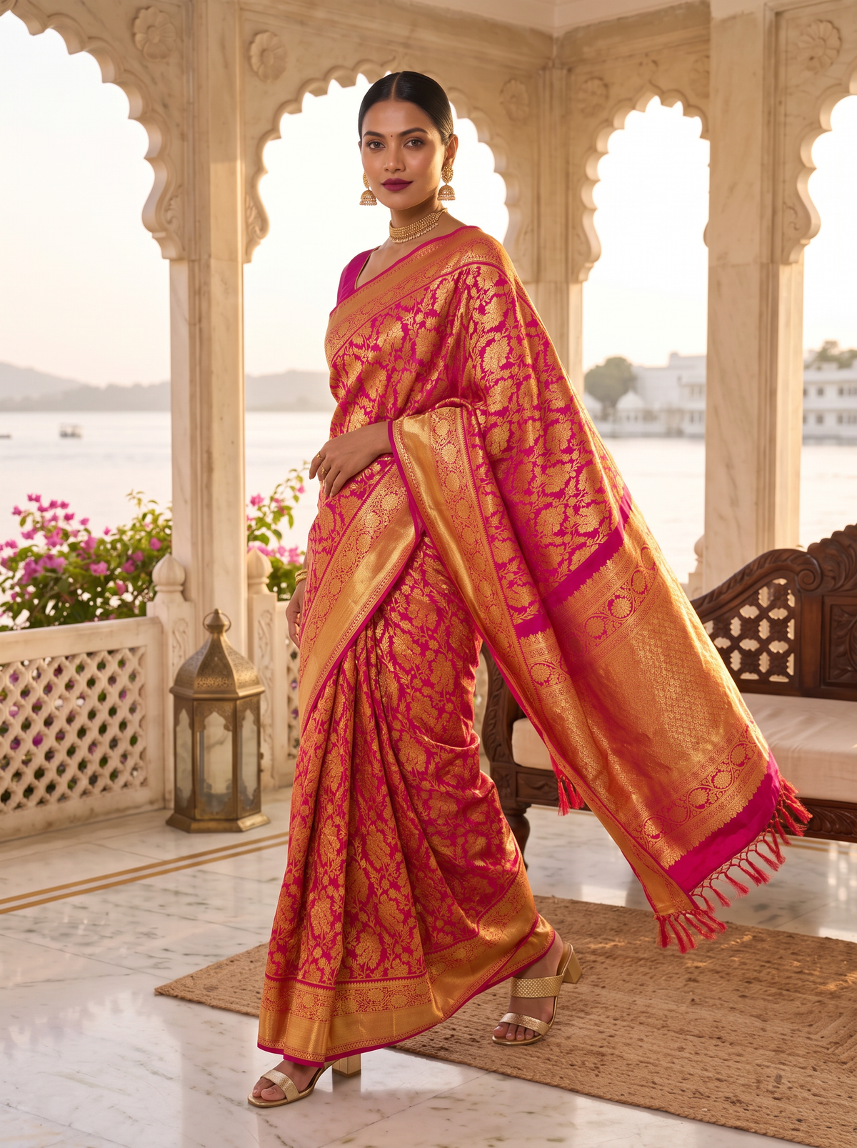 Pure Kanjivaram Handloom Silk Saree, Brocade, Straight from Kanchipuram - Deep Magenta Pink
