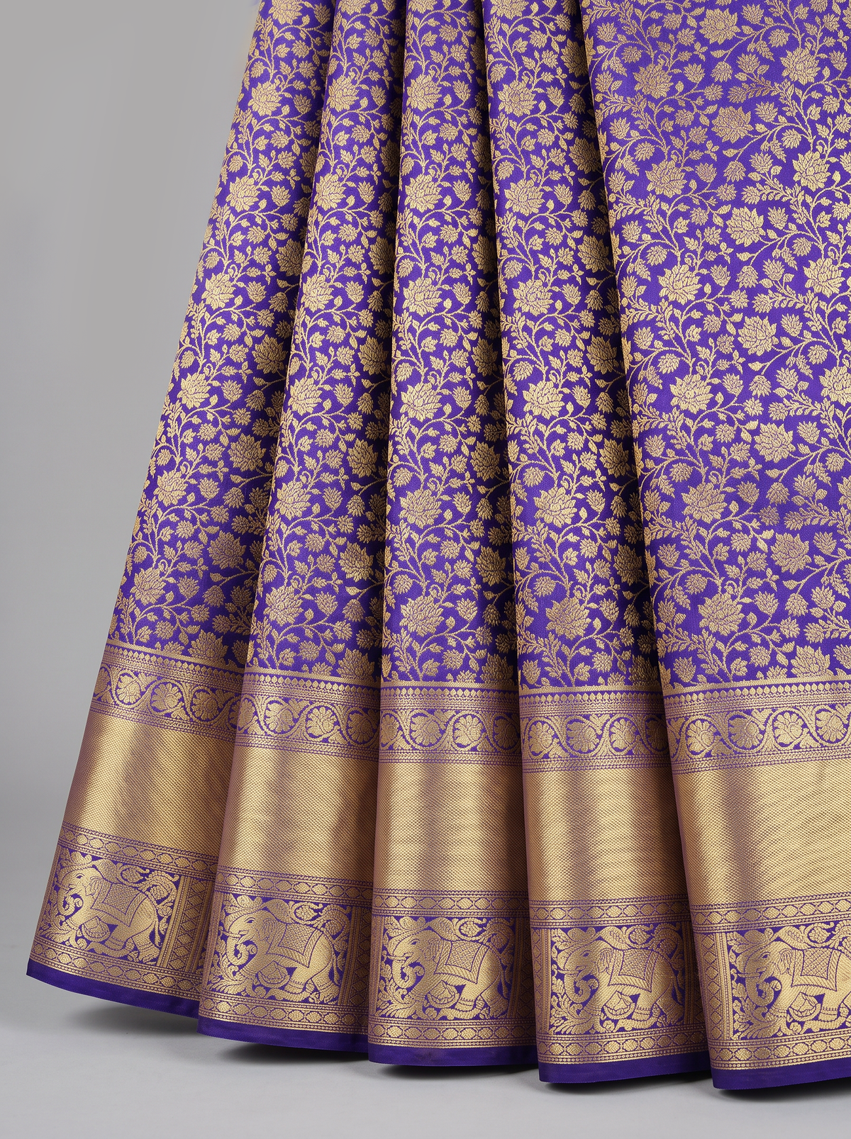Pure Handloom Kanjivaram, Floral Brocade, Straight from Kanjivaram - Purple with Gold