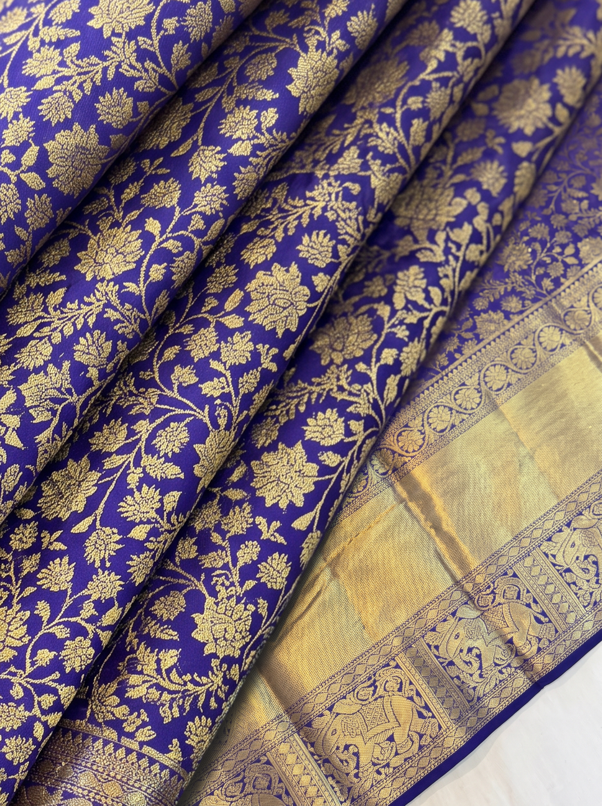 Pure Handloom Kanjivaram, Floral Brocade, Straight from Kanjivaram - Purple with Gold