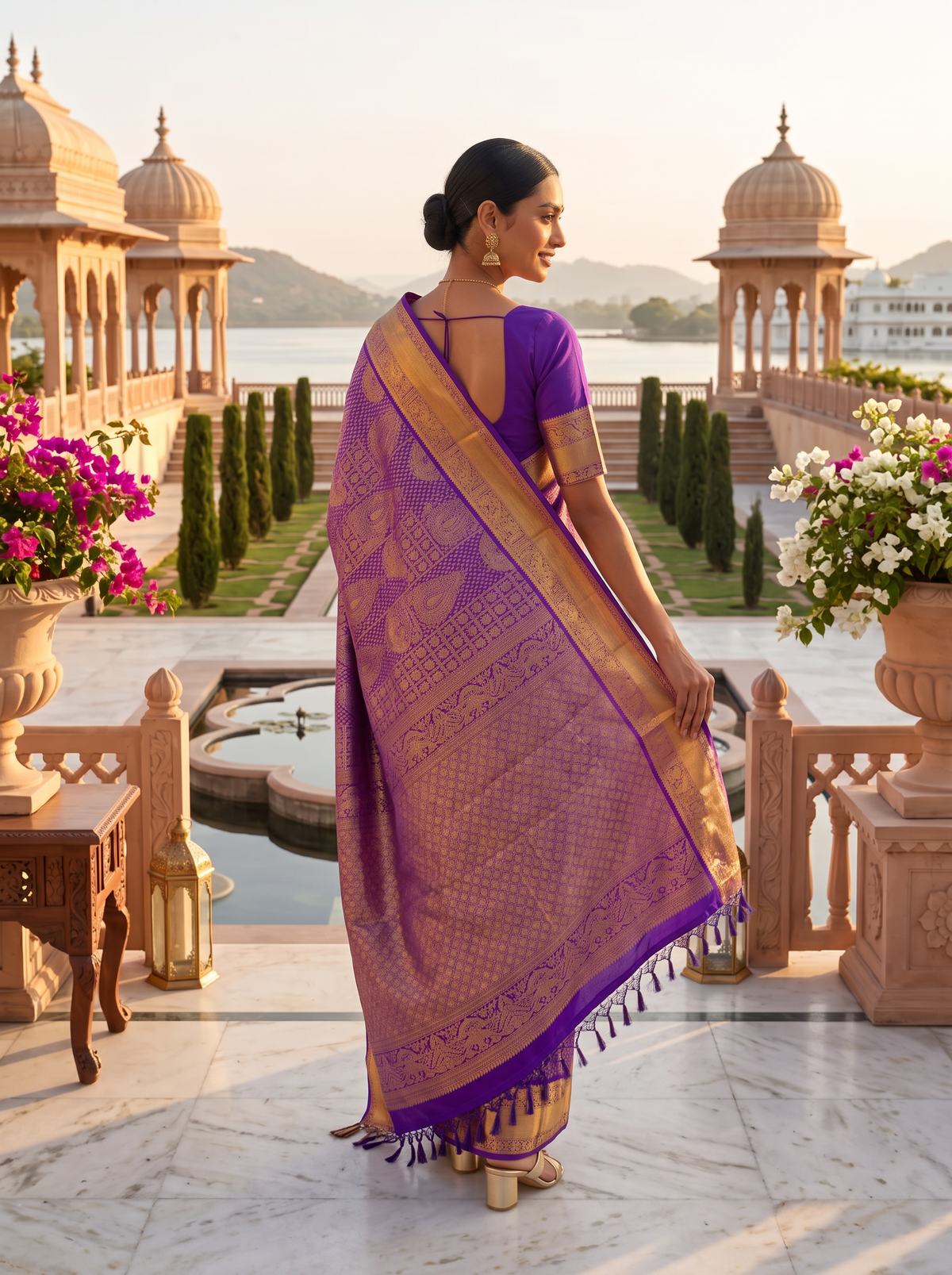 Pure Handloom Kanjivaram Silk Saree, Zari brocade, Straight from Kanchipuram - Royal Purple & Gold