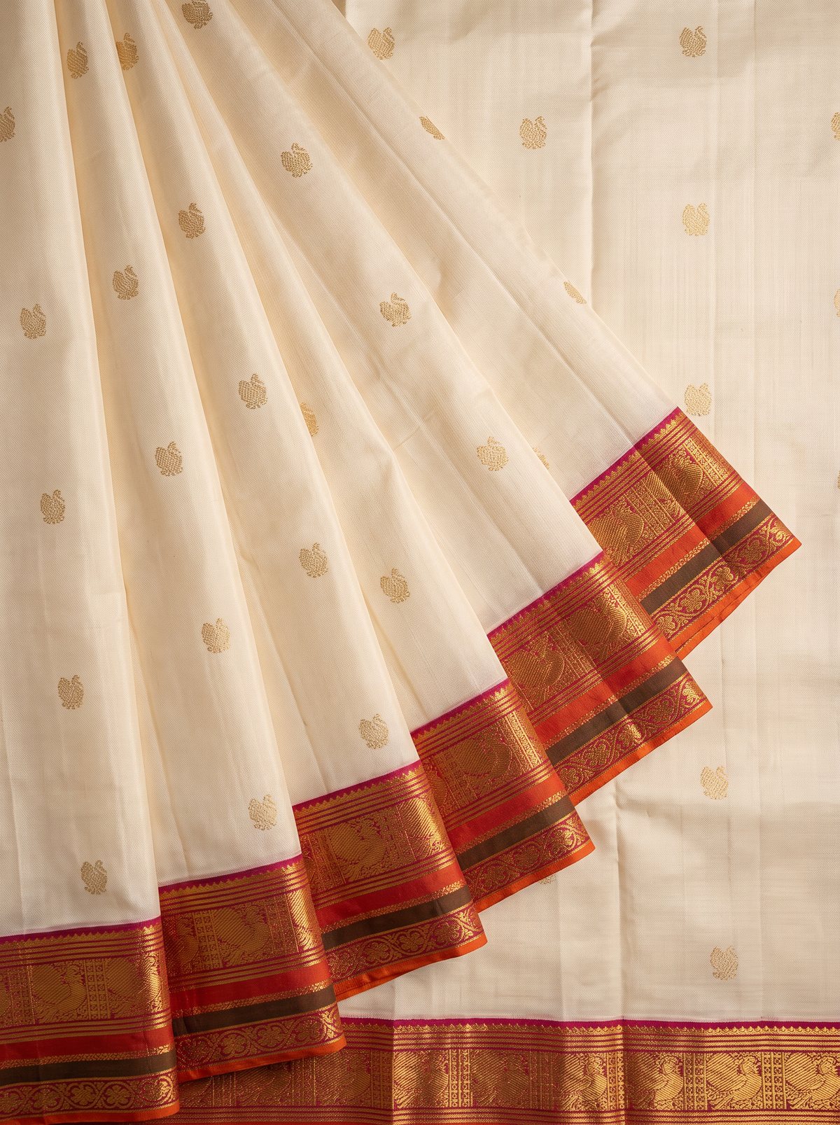 Kanjivaram - Cream with Pink