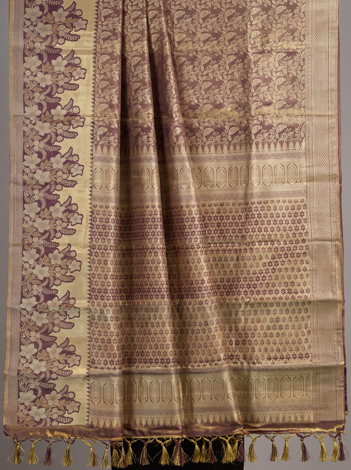 Pure Handloom Tissue Kanjivaram Silk Saree, Brocade, Straight from Kanchipuram - Brown & Gold