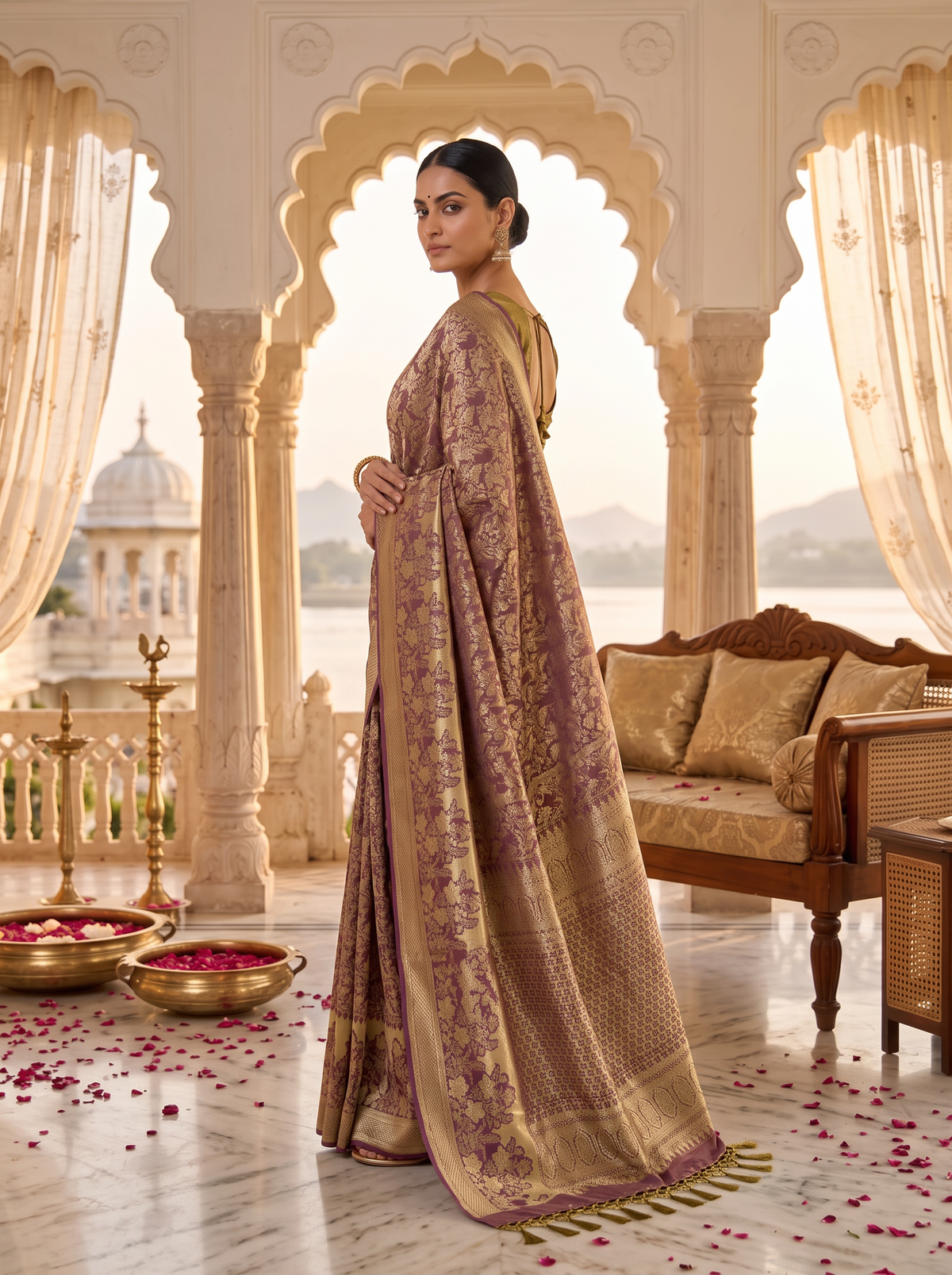 Pure Handloom Tissue Kanjivaram Silk Saree, Brocade, Straight from Kanchipuram - Brown & Gold