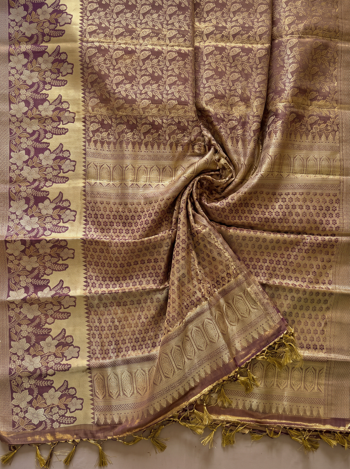 Pure Handloom Tissue Kanjivaram Silk Saree, Brocade, Straight from Kanchipuram - Brown & Gold