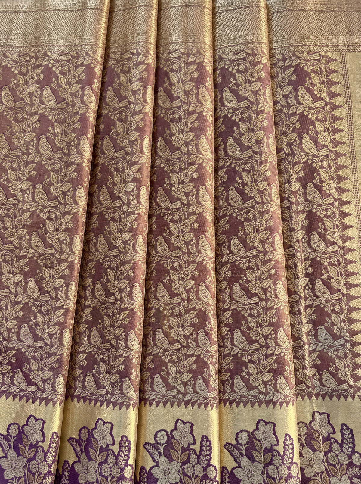 Pure Handloom Tissue Kanjivaram Silk Saree, Brocade, Straight from Kanchipuram - Brown & Gold