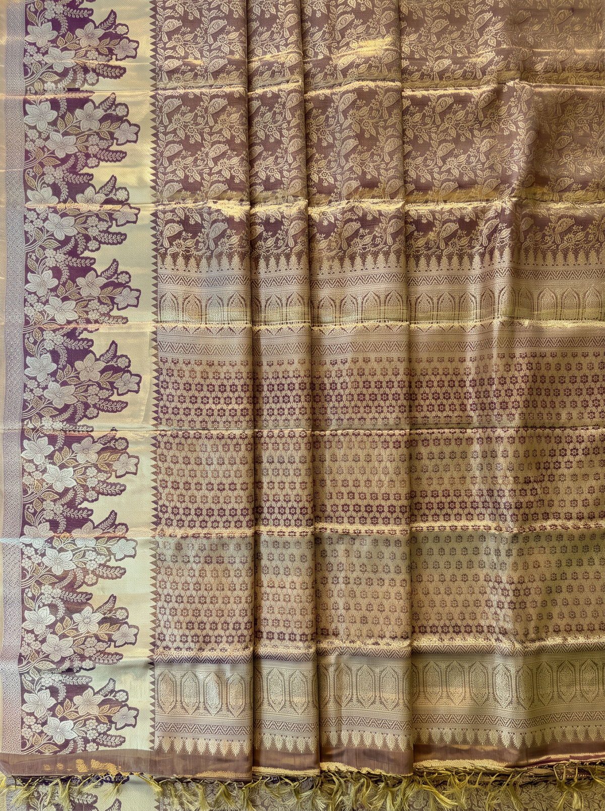 Pure Handloom Tissue Kanjivaram Silk Saree, Brocade, Straight from Kanchipuram - Brown & Gold