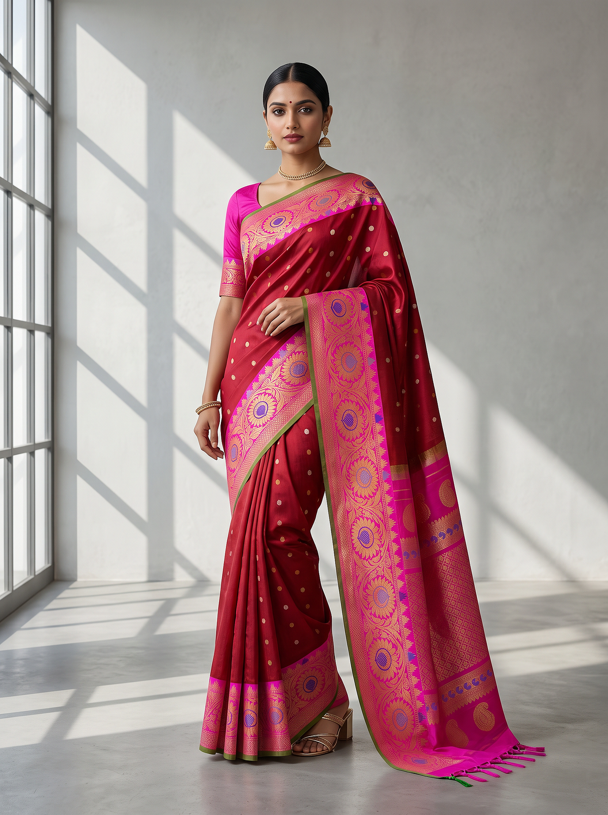 A Regal Maroon &amp; Pink Weave from Gadwal, Telangana