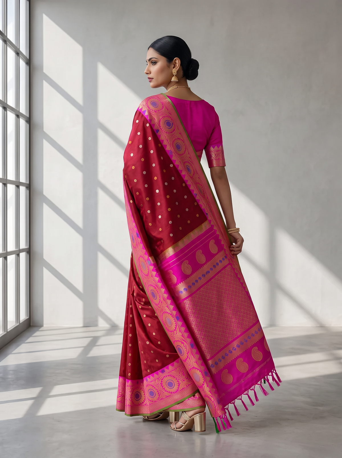 A Regal Maroon &amp; Pink Weave from Gadwal, Telangana