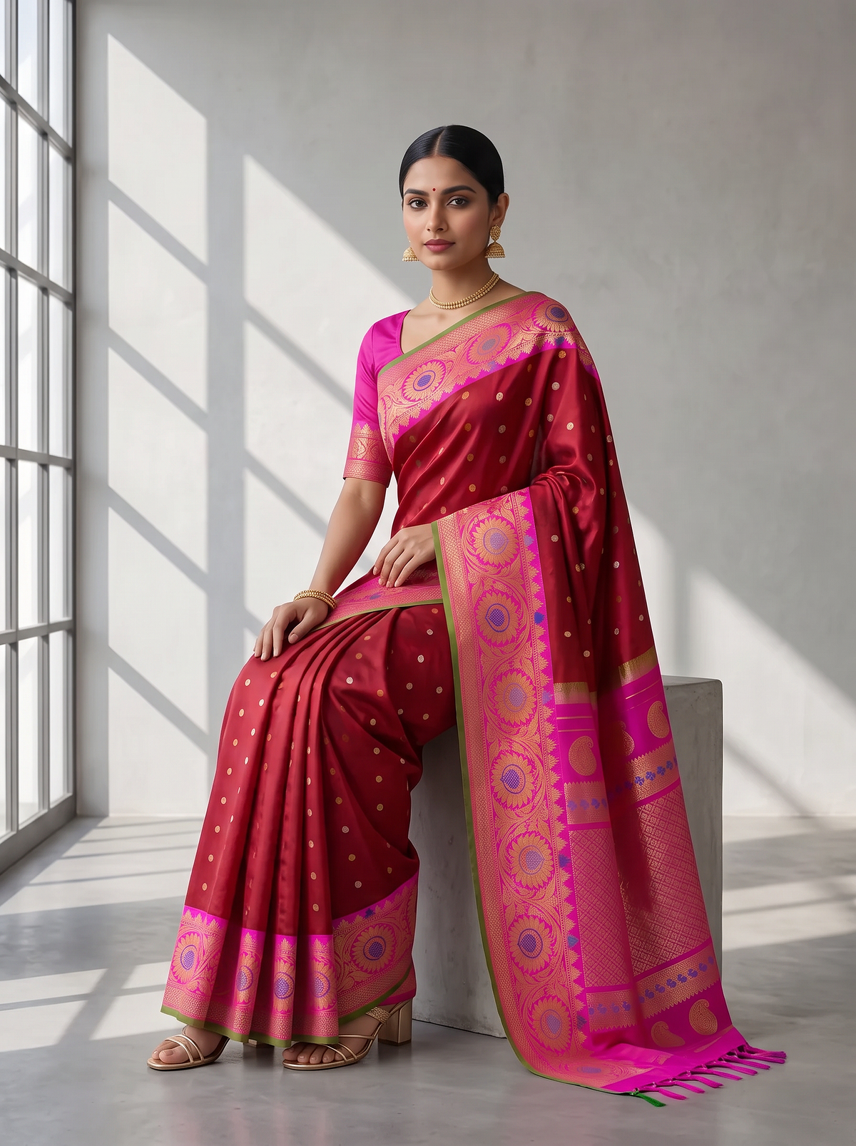 A Regal Maroon &amp; Pink Weave from Gadwal, Telangana