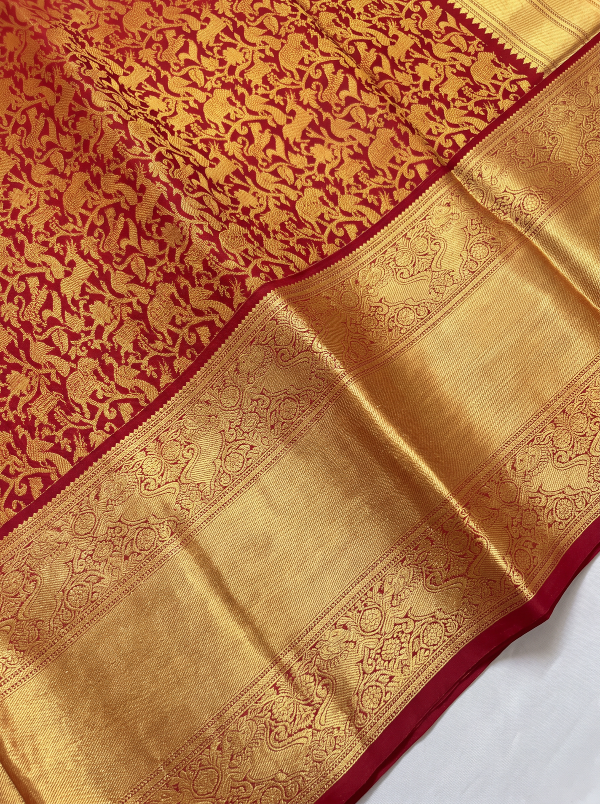 Pure Handloom Kanjivaram Silk, Shikharga Brocade Saree Straight from Kanchipuram - Red and Gold