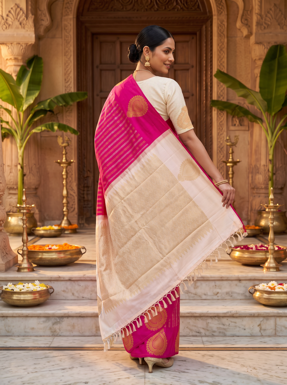 Kanjivaram - Rani Pink Base