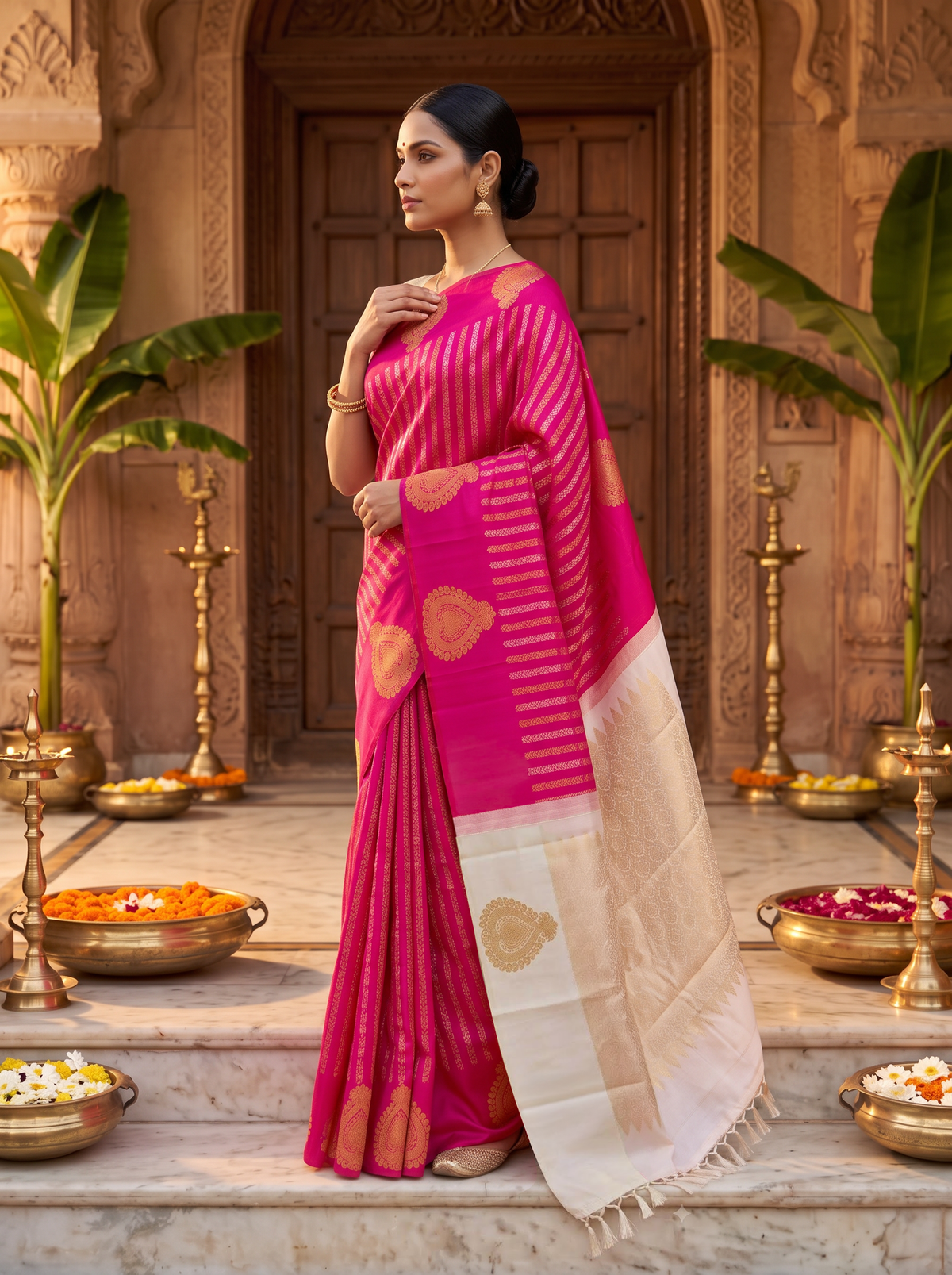 Kanjivaram - Rani Pink Base