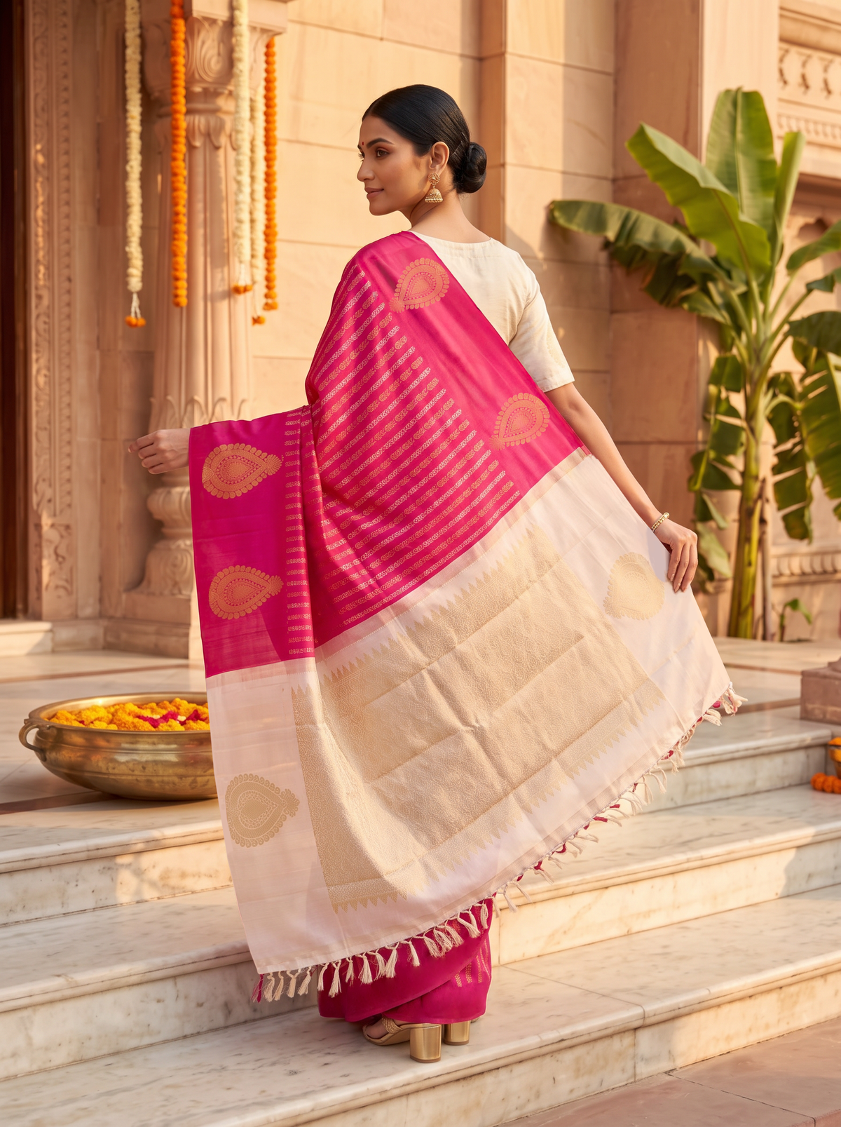 Kanjivaram - Rani Pink Base