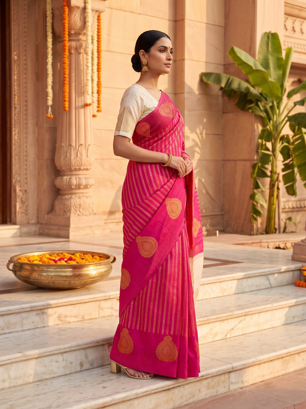 Kanjivaram - Rani Pink Base