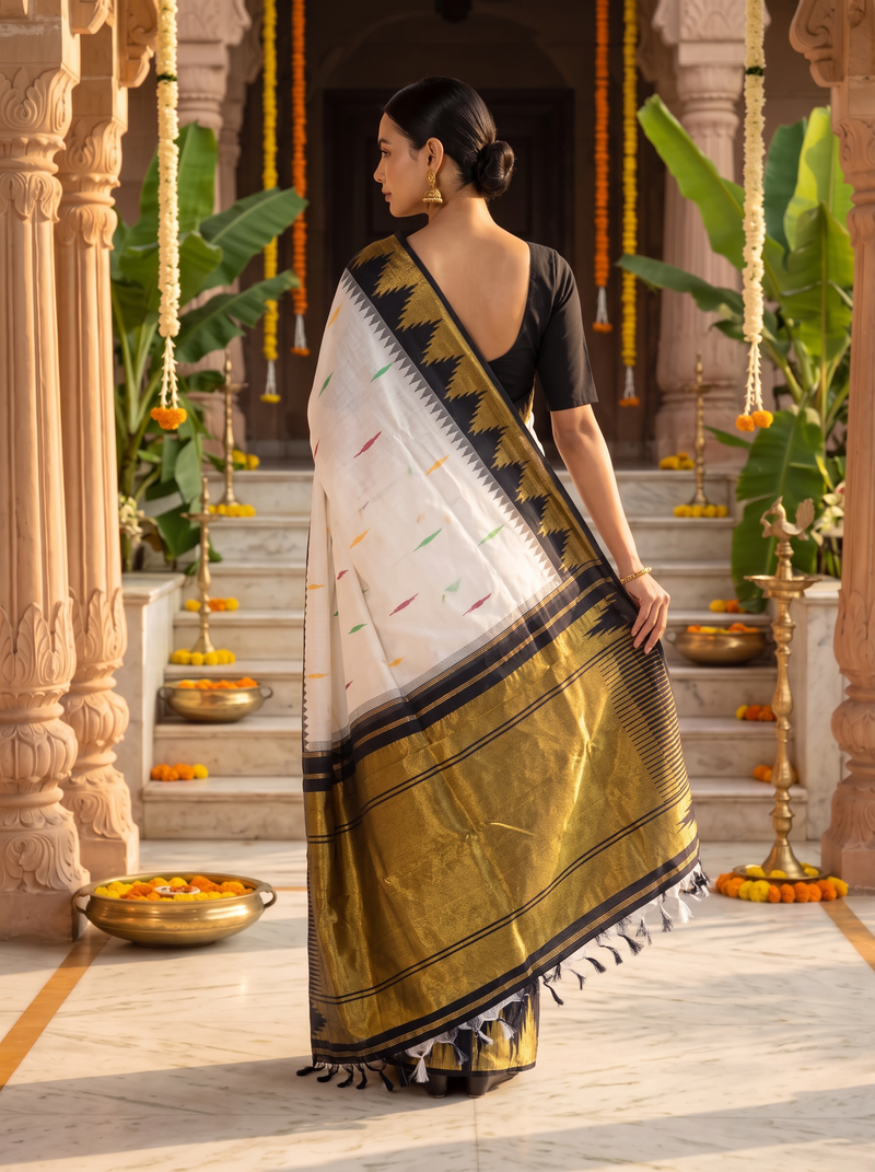 Kanjivaram - White with Black