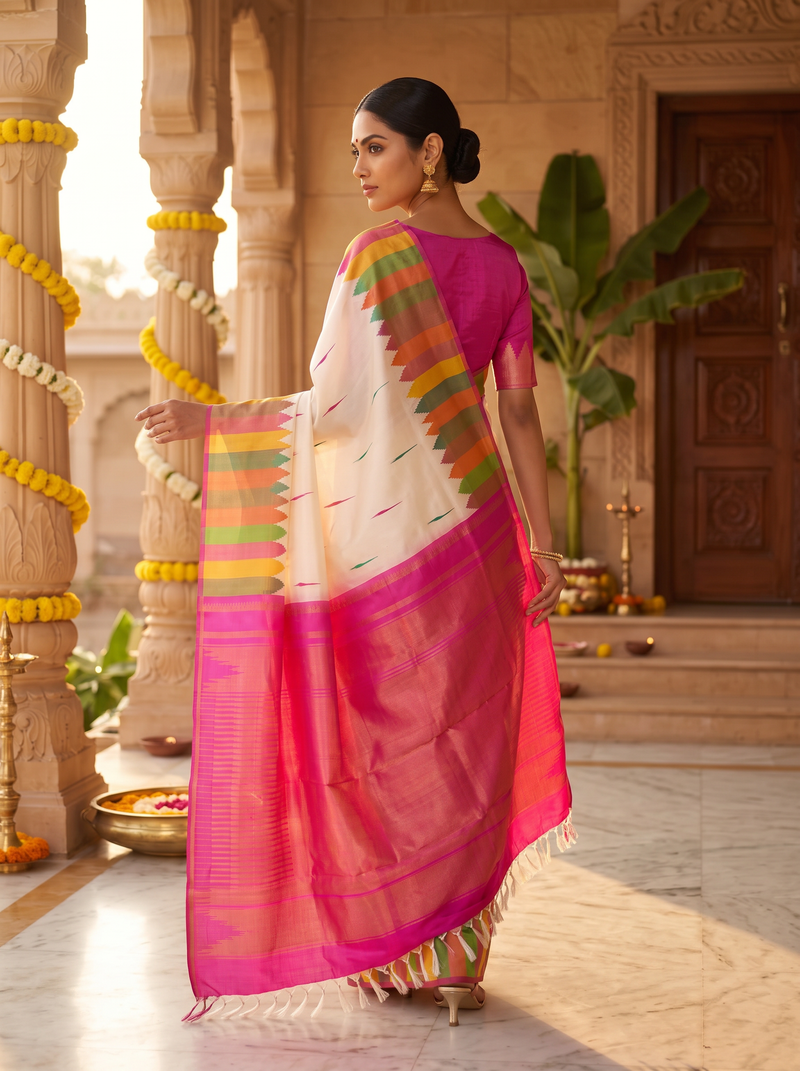 Kanjivaram - White with Pink
