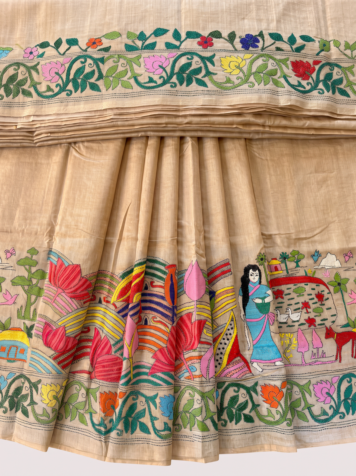 In Bengal, silk remembers the forest and thread remembers the hands. Here, pure Gachi Tussar meets Kantha embroidery, and every saree becomes a story you can wear.