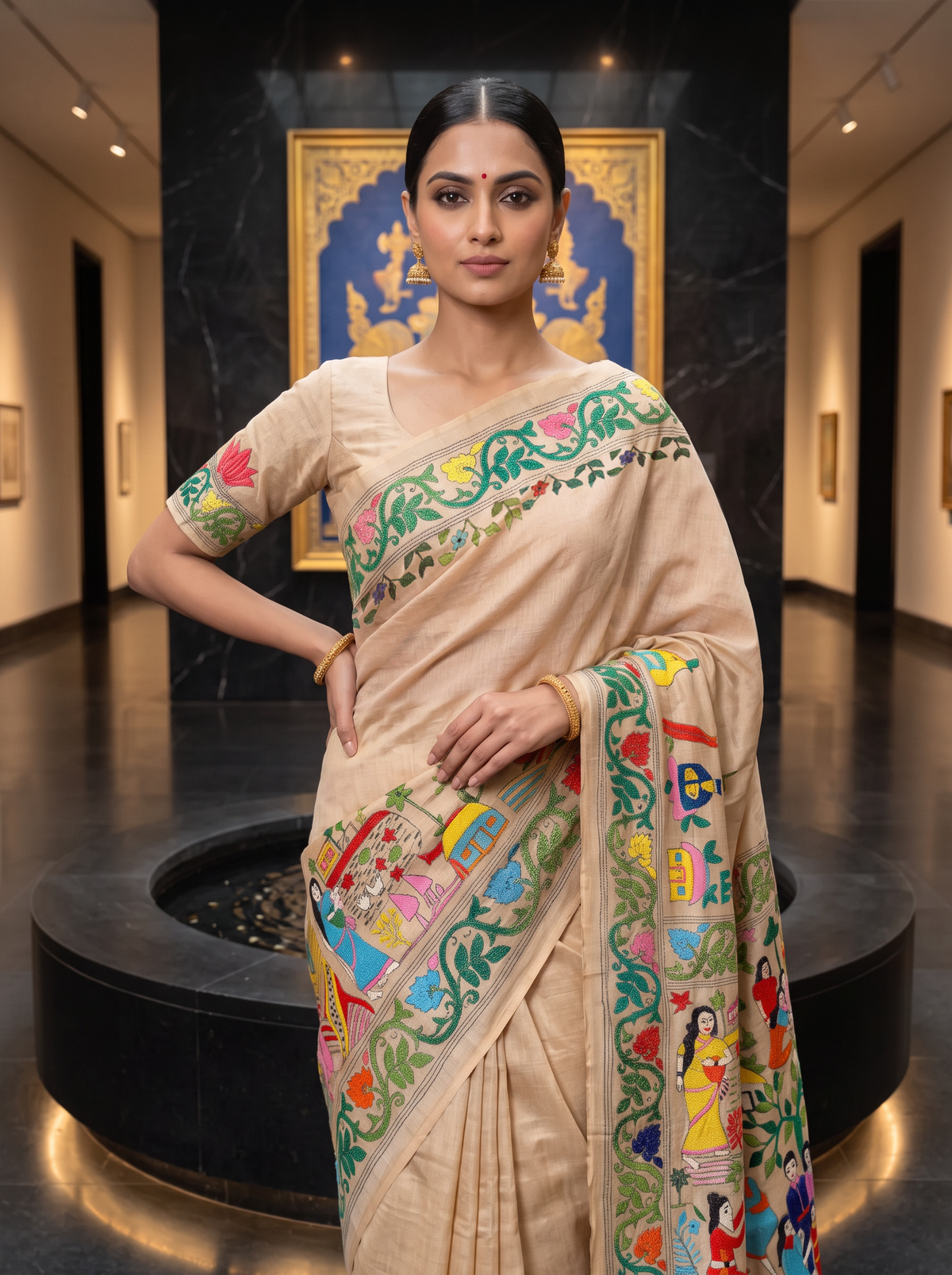 In Bengal, silk remembers the forest and thread remembers the hands. Here, pure Gachi Tussar meets Kantha embroidery, and every saree becomes a story you can wear.
